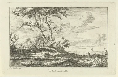 Pastor en un camino rural Te Eext en Drenthe (título sobre el objeto) Paisajes (a-f) (título de la serie)