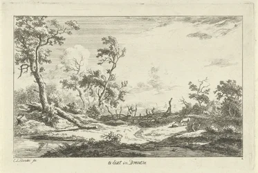 Cazador en un paisaje Te Eext en Drenthe (título sobre el objeto) Paisajes (A-F) (título de la serie)
