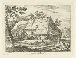 Mujer con niño en una granja Te Eext en Drenthe (título sobre el objeto) Paisajes (1-6) (título de la serie)