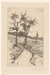 Paisaje de dunas con la torre de la iglesia de Katwijk