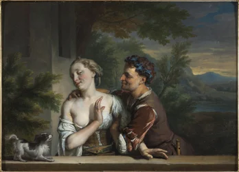 Un hombre intenta abrazar a una mujer. Dimensiones: 33,5 x 47 cm. Nationalmuseum de Estocolmo