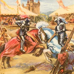 Torneo de caballeros en la corte principesca (litografía en color realzada)