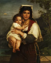 Joven romana con niño
