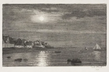 Paisaje costero en Hellebæk. Luz de luna