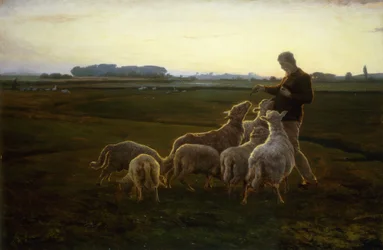 Un pastor y sus ovejas con gansos más allá, 1896
