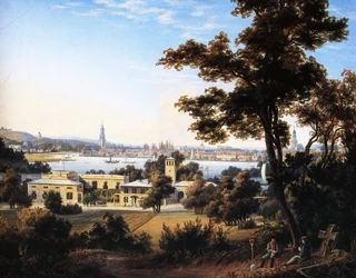 La silueta de la ciudad de Potsdam sobre Glienicke