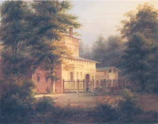 vista de la casa del guardabosque en el parque de Potsdam