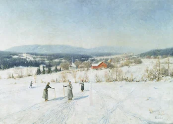 paisaje con esquiadores