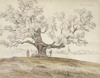 Vista de Wolfershausen bei Meiningen con un viejo roble, 1844