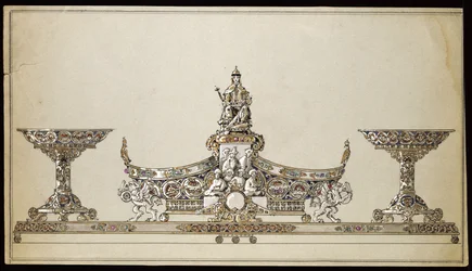 Dibujo de una cesta ovalada de plata, Casa de Carl Faberge