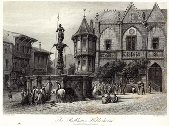 El Ayuntamiento, Hildesheim, grabado por J.J. Crew, impreso por Cassell y Company Ltd