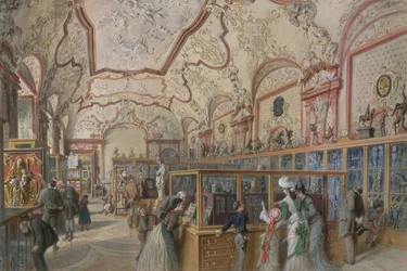 El Salón de Mármol de la Galería Ambraser en el Bajo Belvedere, Viena, 1876