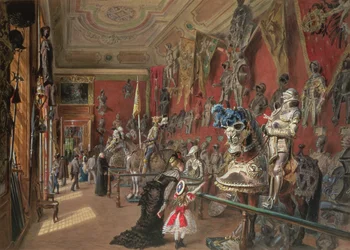 La segunda sala de armería en la Galería Ambraser del Bajo Belvedere, 1875
