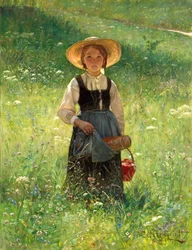 Niña en un prado en flor