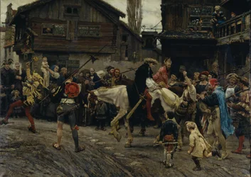 Entrada Ignominiosa de Peder Sunnanvader y Maestro Knut en Estocolmo en 1526, 1879