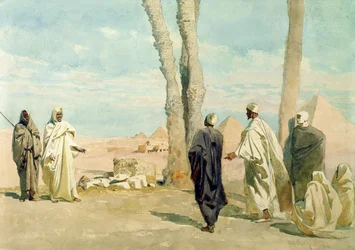 Beduino del desierto del Sahara haciendo consultas en Giza, 1859