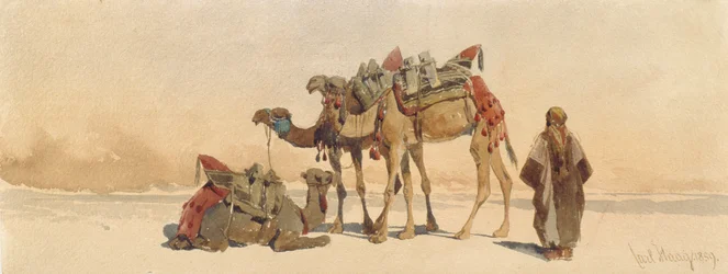 Descanso con tres camellos en el desierto, 1859