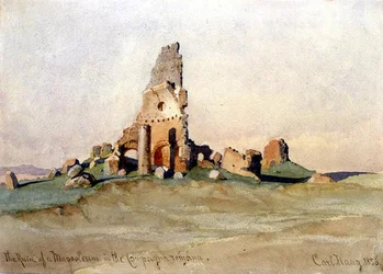 La ruina de un mausoleo en el campo romano