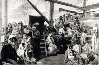 Pasajeros de tercera clase emigrando a los Estados Unidos de América desde Alemania, 1899