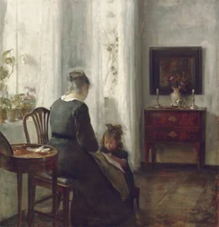 Una madre y un niño en un interior