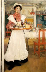 Martina llevando el desayuno en una bandeja