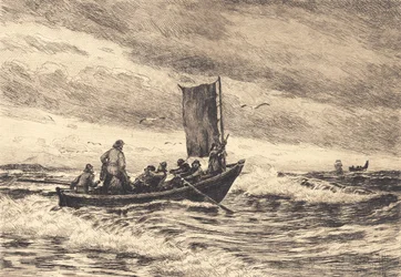Barco de pesca en el oleaje
