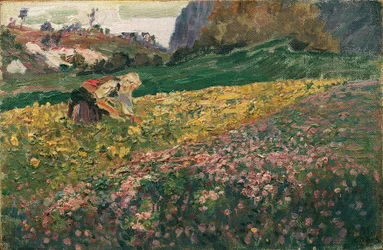 Chica en el prado de flores