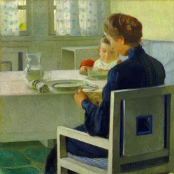 Madre e hijo en la mesa