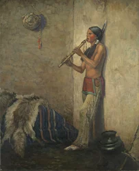 Indio con flauta (óleo sobre lienzo)
