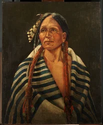 Indio con manta a rayas (óleo sobre lienzo montado en panel)