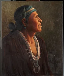Ta-otza-begay, también llamado Meguelito, Navajo Medicine Man (óleo sobre lienzo montado en panel)
