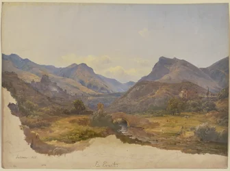 Vista de Subiaco, con un puente en primer plano