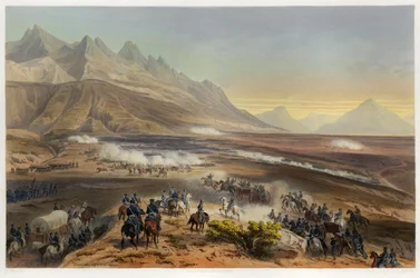 Batalla de Buena Vista, de The War Between the United States and Mexico, pub. 1851 (litografía en color)