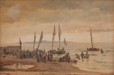 Pescadores regresando recibidos en la playa de Hornbæk