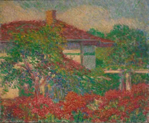 (Paisaje con edificio de tejado rojo)