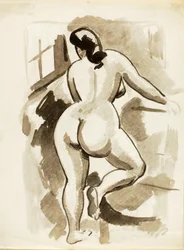 Vista trasera de desnudo femenino de pie