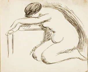 Mujer desnuda de rodillas