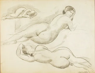 Grupo de tres desnudos femeninos reclinados
