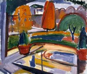 Paisaje con estanque--Patio de Newman, ca. 1915-1932