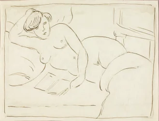 Desnudo femenino reclinado con libro