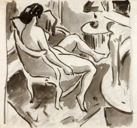 Desnudo femenino sentado, vista lateral