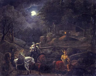Caballero ante la cabaña del carbonero