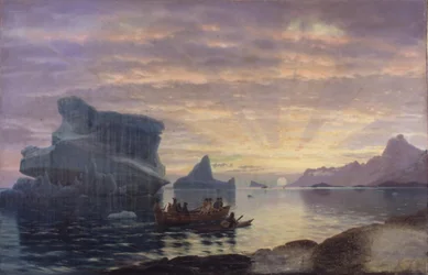 Escena nocturna en la costa de Groenlandia