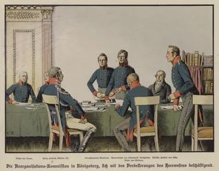 El rey Federico Guillermo III asistiendo a una reunión de la Comisión de Reorganización Militar Prusiana en Königsberg