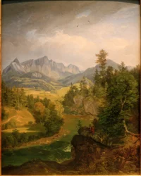 Paisaje montañoso con río cerca de Berchtesgaden