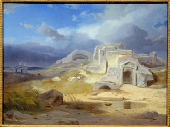 La tumba de Arquímedes en Siracusa. Pintura de Carl Rottmann (1798-1850), Escuela alemana.