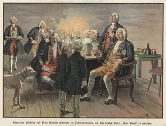 El príncipe heredero Federico y el príncipe Enrique de Prusia deseando buenas noches a su padre, el rey