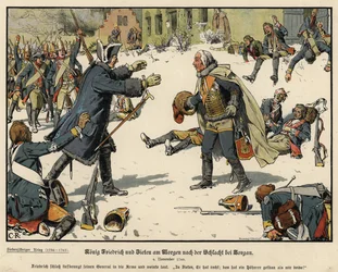 Federico el Grande de Prusia y el General Zieten la mañana después de la batalla de Torgau