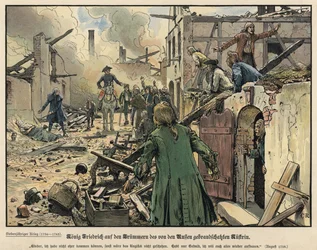 Federico el Grande visitando las ruinas de la ciudad quemada de Kustrin