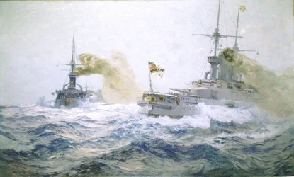 Maniobras de la flota alemana en alta mar, c.1900 (óleo sobre lienzo)